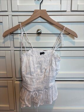 J. Crew White Smocked Cotton Camisole